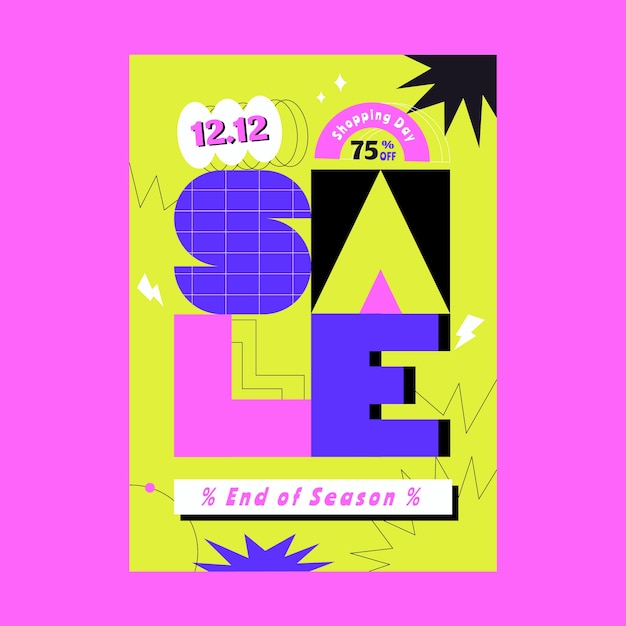 Hand drawn flat 12.12 sale vertical flyer template