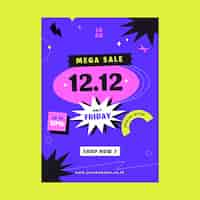 Free vector hand drawn flat 12.12 sale vertical flyer template