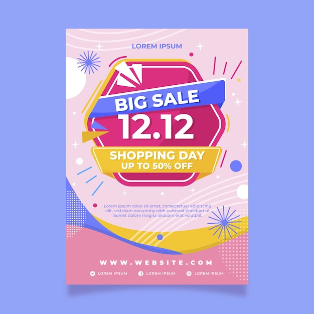 Hand drawn flat 12.12 sale vertical flyer template