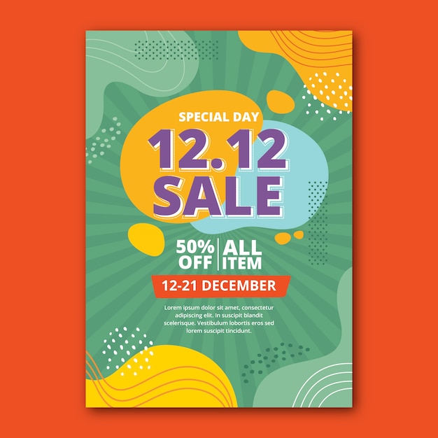 Hand drawn flat 12.12 sale vertical poster template