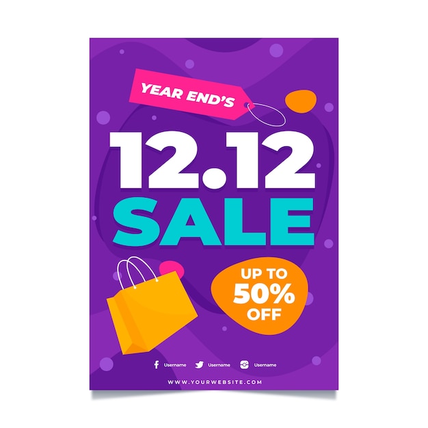 Free vector hand drawn flat 12.12 sale vertical poster template