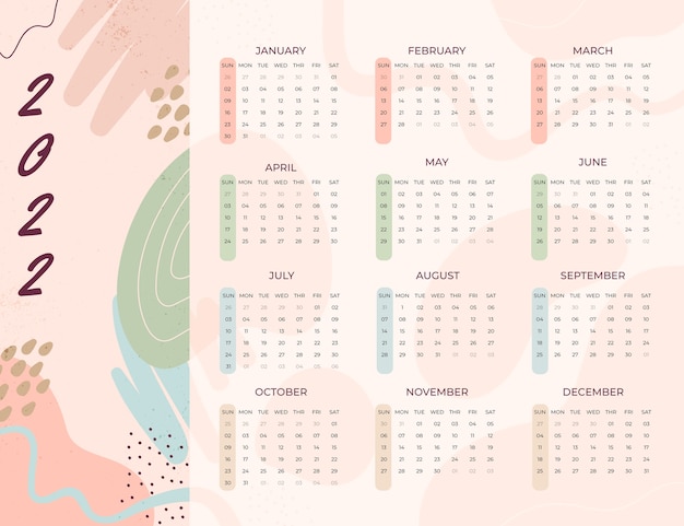 Vettore gratuito modello di calendario piatto 2022 disegnato a mano