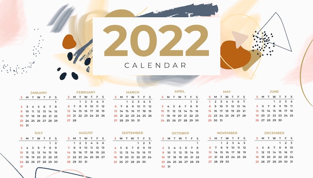Бесплатное векторное изображение Ручной обращается плоский шаблон календаря 2022 года