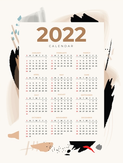 Hand drawn flat 2022 calendar template