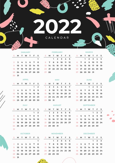 Vettore gratuito modello di calendario piatto 2022 disegnato a mano