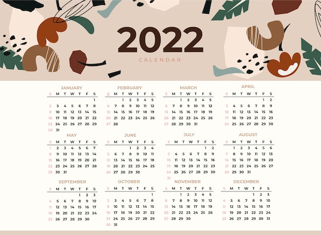 Free vector hand drawn flat 2022 calendar template