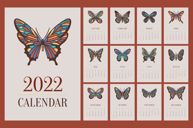 Modello di calendario piatto 2022 disegnato a mano