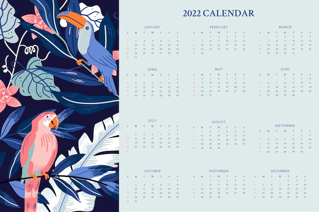 Free vector hand drawn flat 2022 calendar template