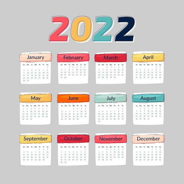 Modello di calendario piatto 2022 disegnato a mano