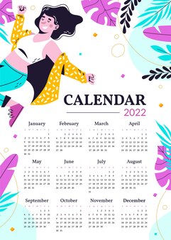 Ручной обращается плоский шаблон календаря 2022 года