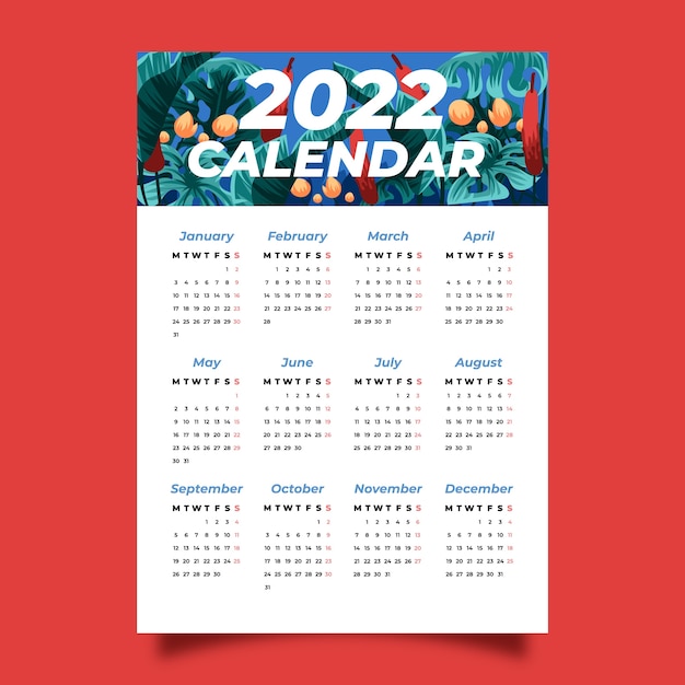 Hand drawn flat 2022 calendar template