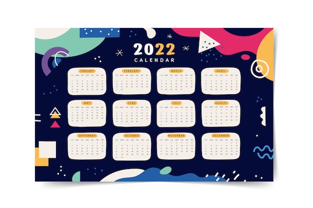 Vettore gratuito modello di calendario piatto 2022 disegnato a mano