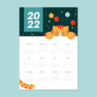 Hand drawn flat 2022 calendar template