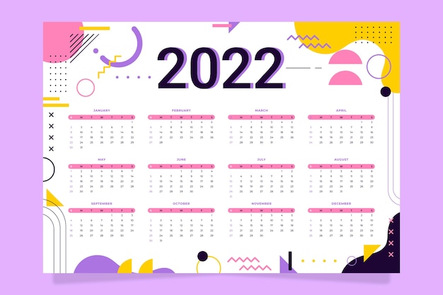 Vettore gratuito modello di calendario piatto 2022 disegnato a mano