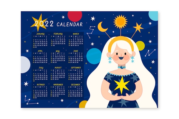 Vettore gratuito modello di calendario piatto 2022 disegnato a mano