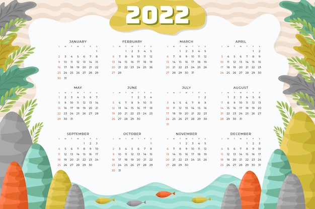Modello di calendario piatto 2022 disegnato a mano
