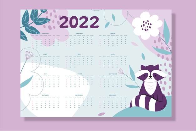 Hand drawn flat 2022 calendar template