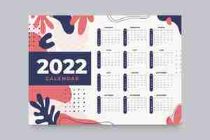 Free vector hand drawn flat 2022 calendar template