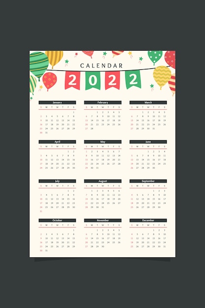 Hand drawn flat 2022 calendar template