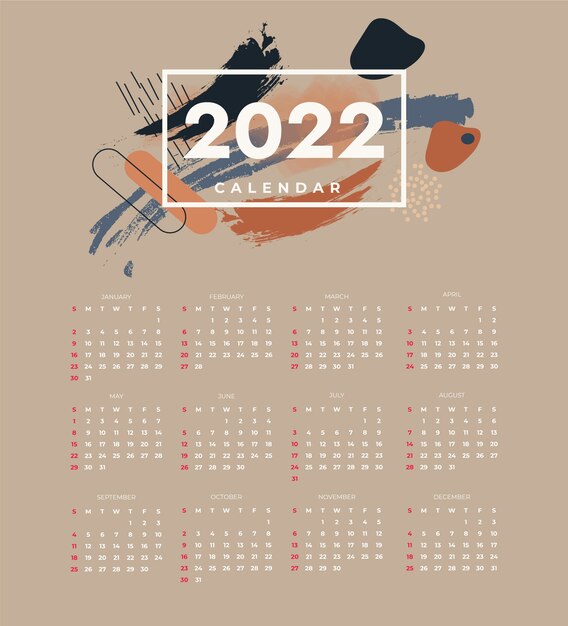 Hand drawn flat 2022 calendar template