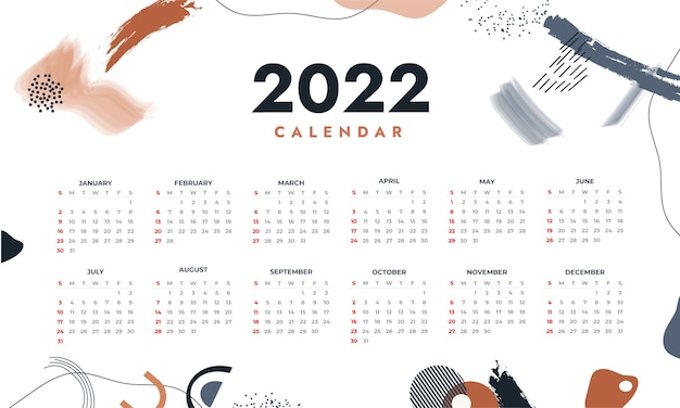 Vettore gratuito modello di calendario piatto 2022 disegnato a mano