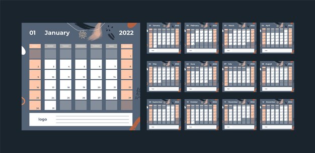 Hand drawn flat 2022 calendar template