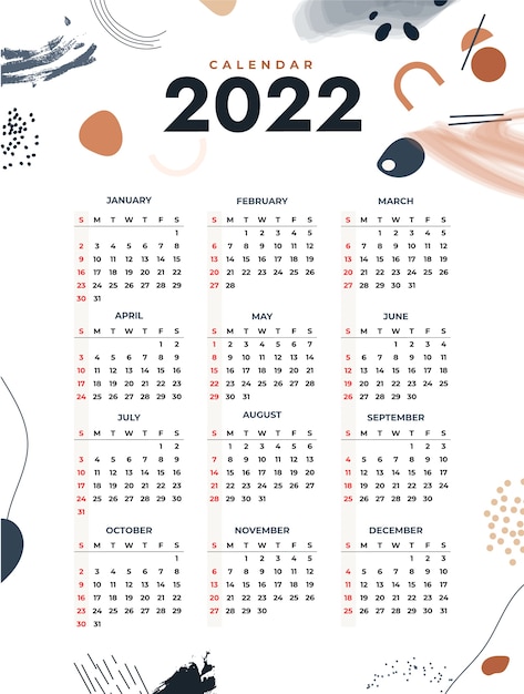 Modello di calendario piatto 2022 disegnato a mano