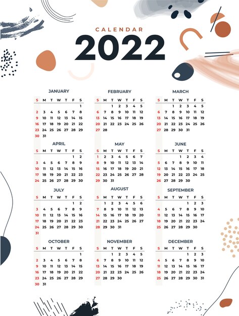 Hand drawn flat 2022 calendar template