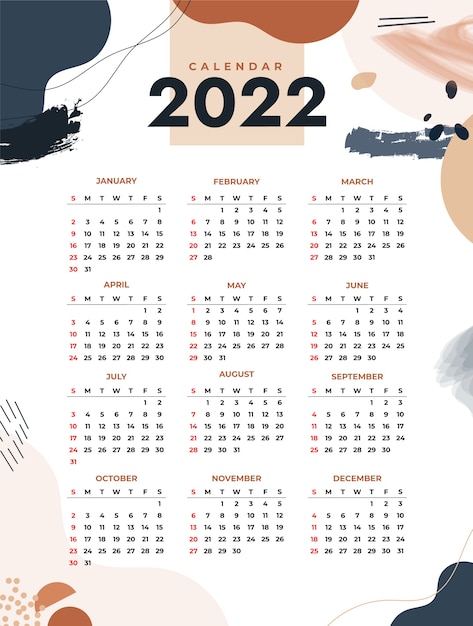 Vettore gratuito modello di calendario piatto 2022 disegnato a mano