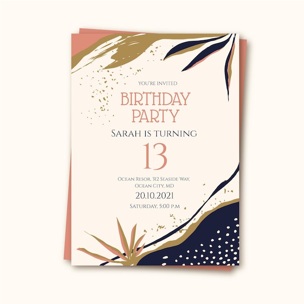 Hand drawn flat abstract shapes birthday invitation template