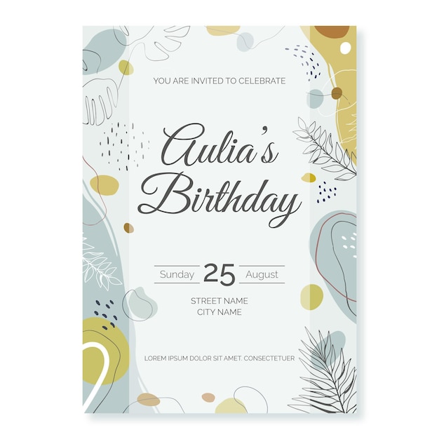 Free vector hand drawn flat abstract shapes birthday invitation template