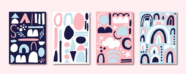 Hand drawn flat abstract shapes covers collection