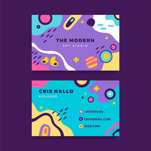 Hand drawn flat abstract shapes horizontal business card template