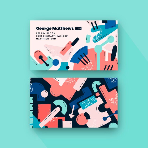 Free vector hand drawn flat abstract shapes horizontal business card template