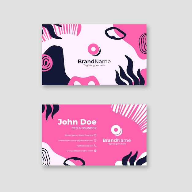 Hand drawn flat abstract shapes horizontal business card template