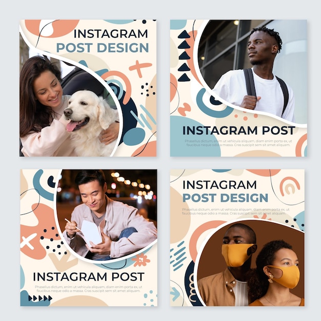 Vettore gratuito collezione di post di instagram di forme astratte piatte disegnate a mano