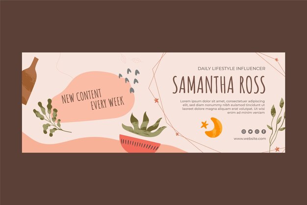 Hand drawn flat abstract shapes social media cover template