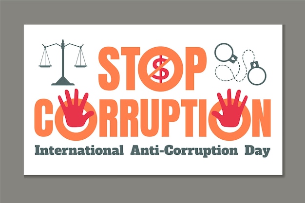 Hand drawn flat anti corruption day horizontal banner