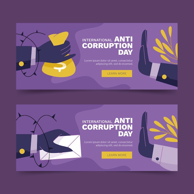 Hand drawn flat anti corruption day horizontal banners set