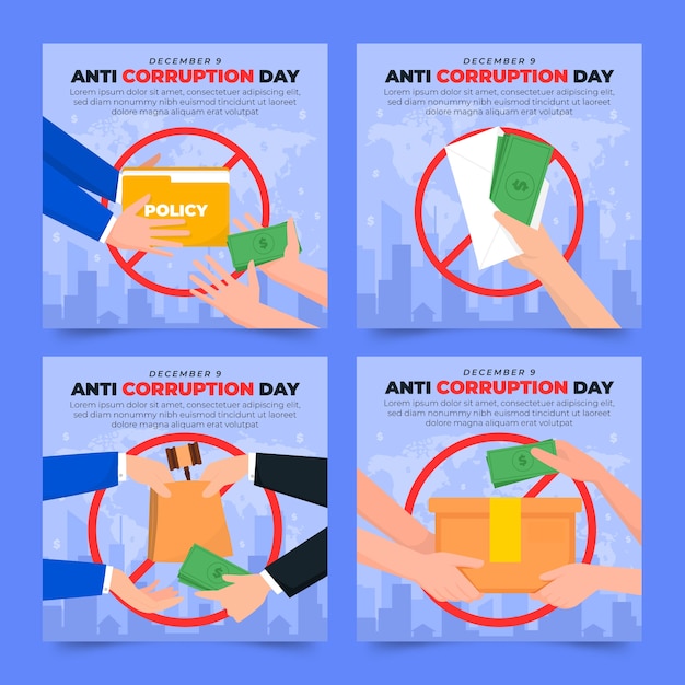 Free vector hand drawn flat anti corruption day ig post collection