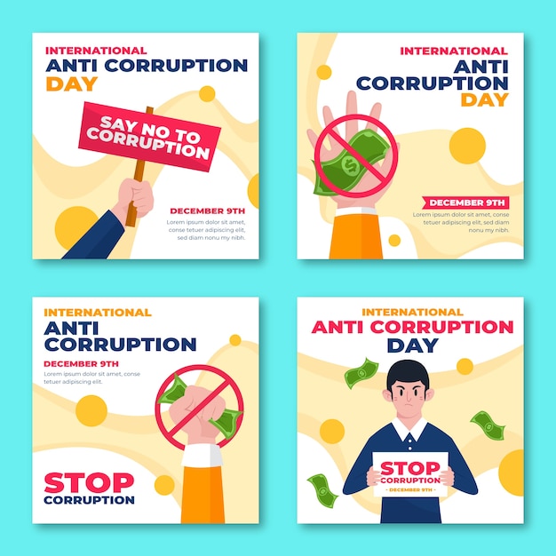 Free vector hand drawn flat anti corruption day ig post collection