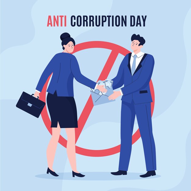 Нарисованная рукой плоская иллюстрация дня борьбы с коррупцией