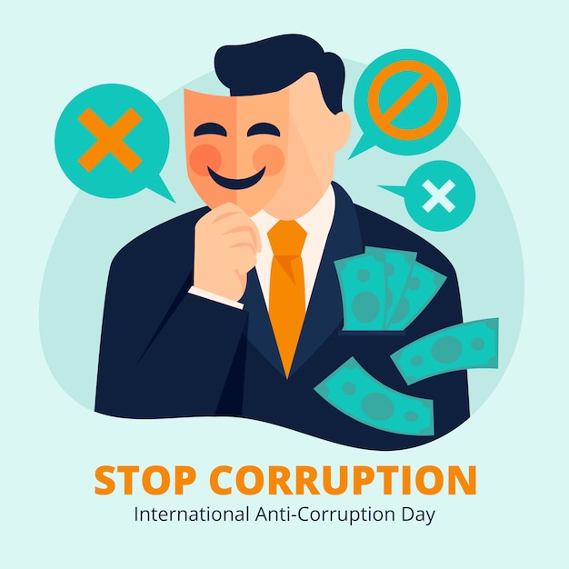 Illustrazione piatta disegnata a mano per il giorno anti-corruzione