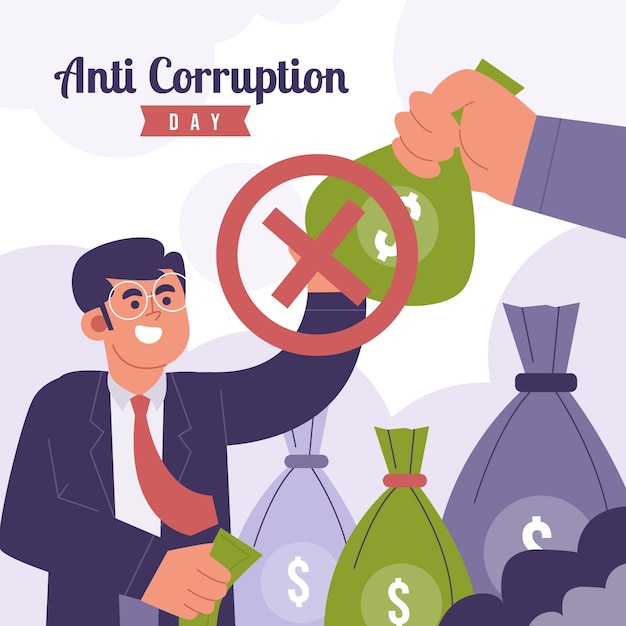 Нарисованная рукой плоская иллюстрация дня борьбы с коррупцией