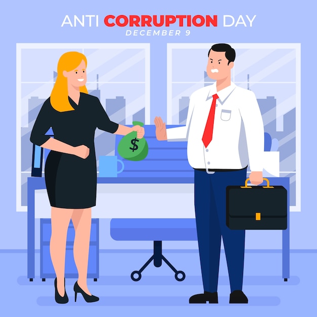 Hand drawn flat anti corruption day illustration