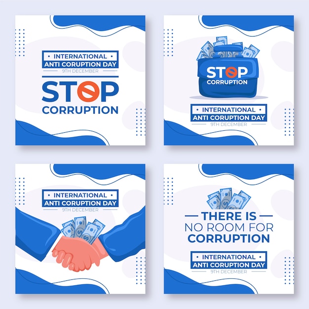 Free vector hand drawn flat anti corruption day instagram posts collection