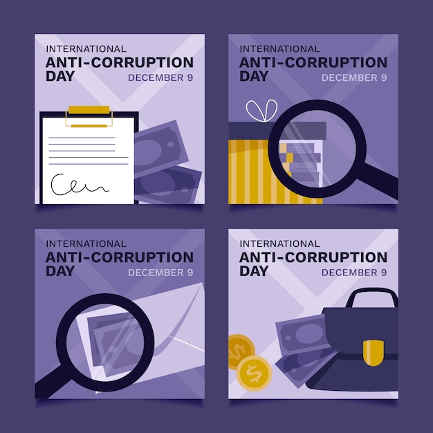 Бесплатное векторное изображение Ручной обращается плоский антикоррупционный день коллекция сообщений instagram