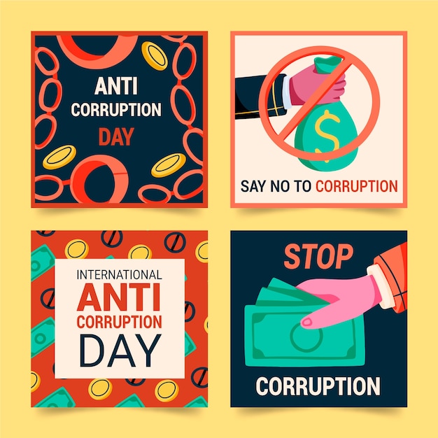 Free vector hand drawn flat anti corruption day instagram posts collection