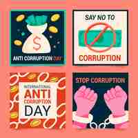 Free vector hand drawn flat anti corruption day instagram posts collection