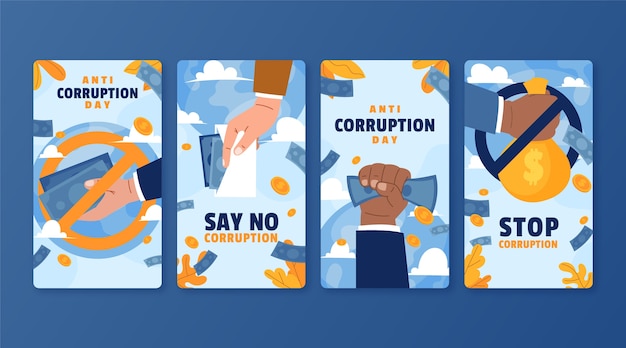 Vettore gratuito raccolta di storie di instagram di giorno contro la corruzione disegnate a mano